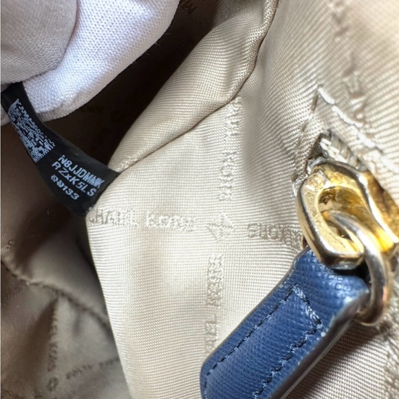 Michael Kors Navy MK Logo Satchel with Gold-Tone Hardware - Picture 13 of 14